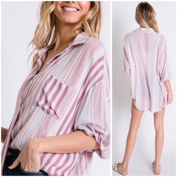 Oversized Striped Button Up - Picture 3 of 3